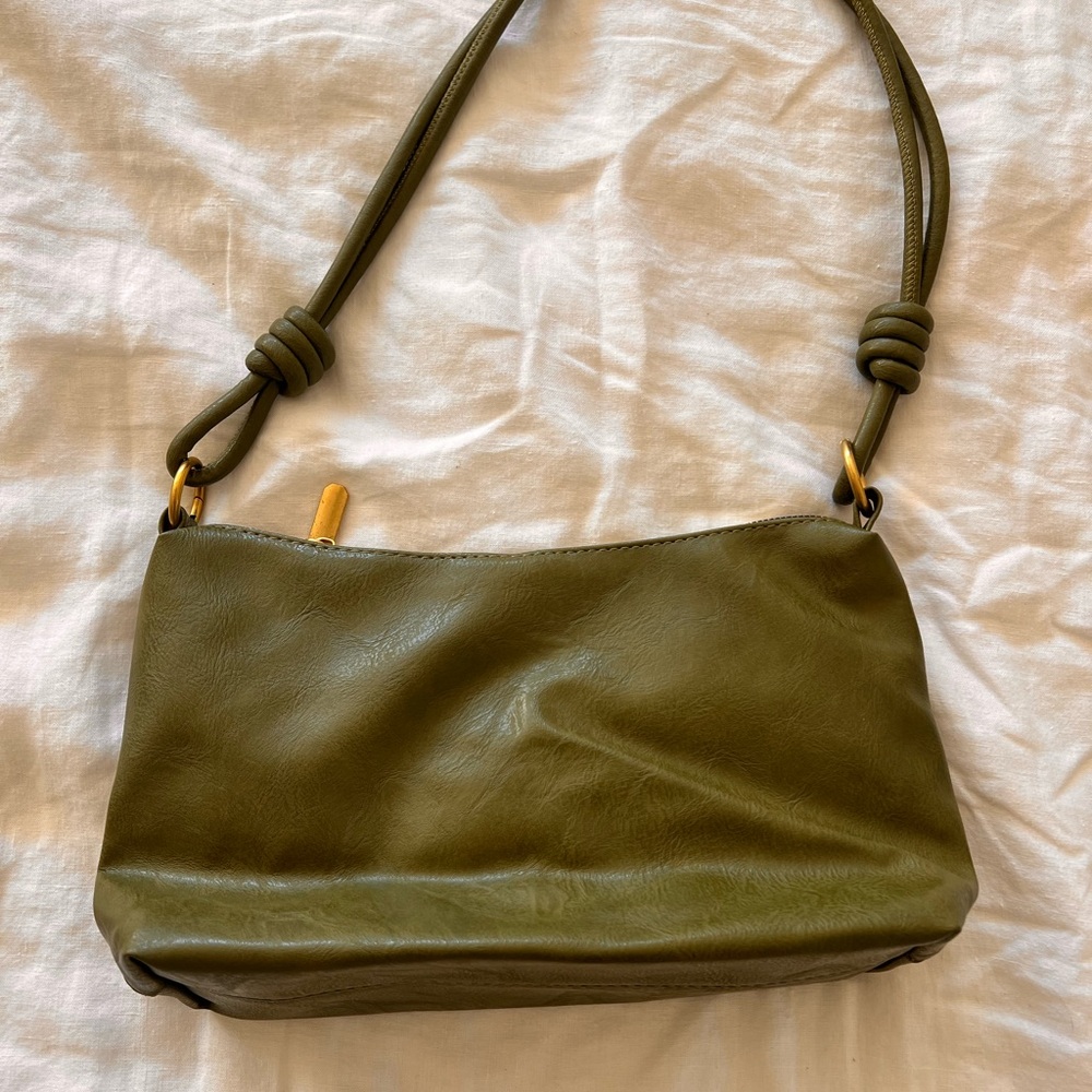 Olive Green Leather Shoulder Bag